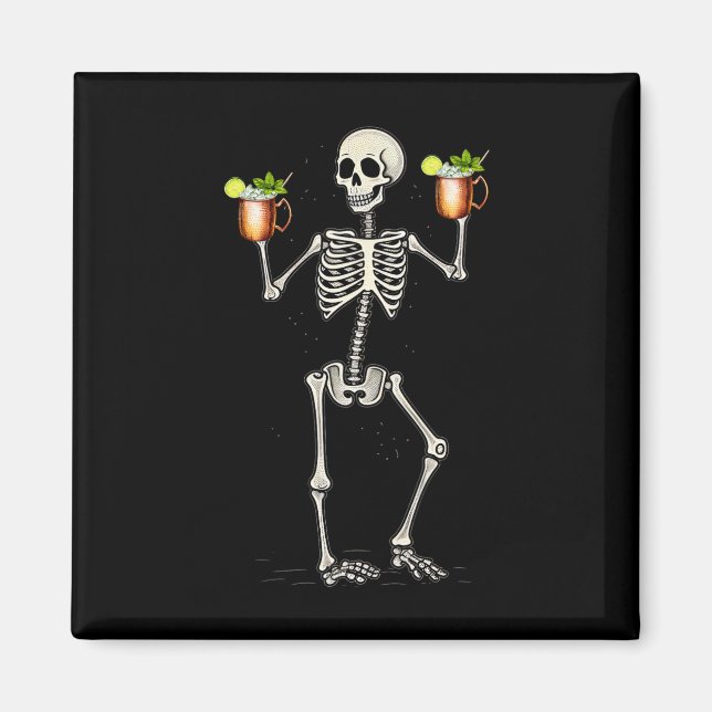 Imã Halloween Skeleton Bebendo Moscou Mule Tail (Frente)