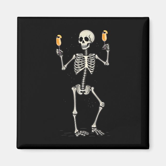 Imã Halloween Skeleton Bebendo Peach Bellini Tail (Frente)