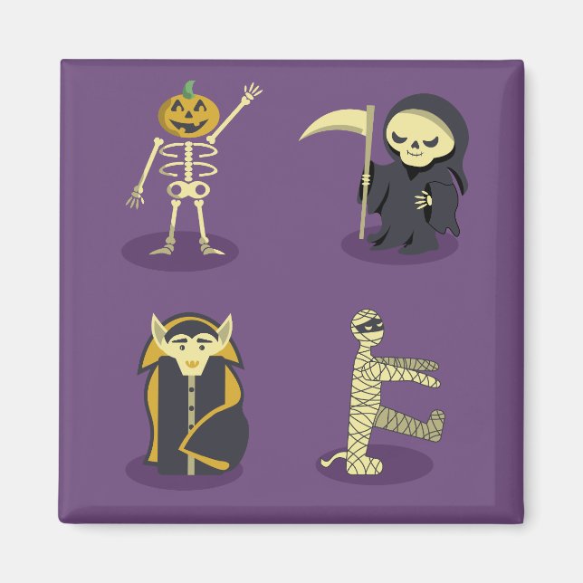 Imã Halloween Skeleton Dracula Mummy Grim Reaper (Frente)