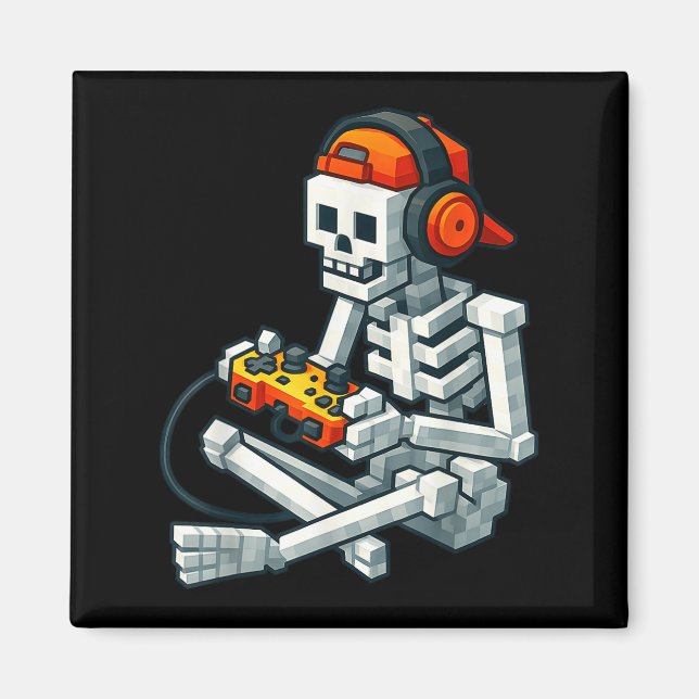 Imã Halloween Skeleton Gamer Pixel Video Gaming Boys M (Frente)