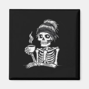 Imã Halloween Skeleton Messaging Bun Coffee Fumaça Eng