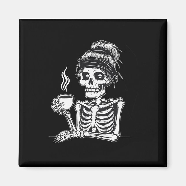 Imã Halloween Skeleton Messaging Bun Coffee Fumaça Eng (Frente)