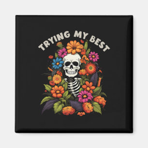 Imã Halloween Skeleton Vintage Flowers Tentando Meu Me