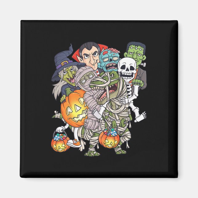 Imã Halloween Skeleton Zombie Andando Mummy T Rex Engr (Frente)
