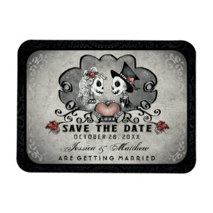 Ímã Halloween Skeletons Cinzas Negras e Coração Vermel