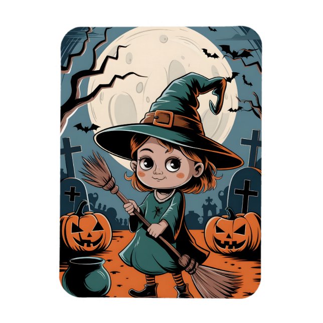 Ímã Halloween - sorcière à balai (Vertical)