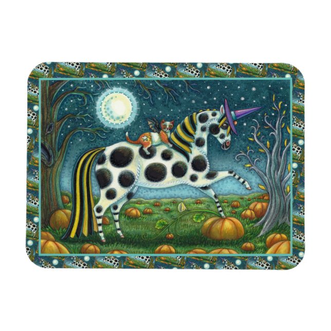 Ímã HALLOWEEN SPONTTED PONY & BAT CAT Fantasy Horse (Horizontal)