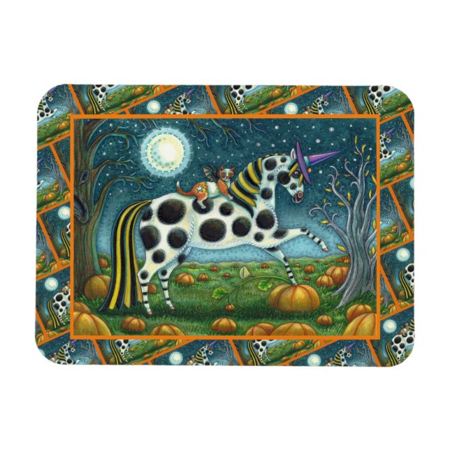 Ímã HALLOWEEN SPONTTED PONY & BAT CAT Fantasy Horse (Horizontal)