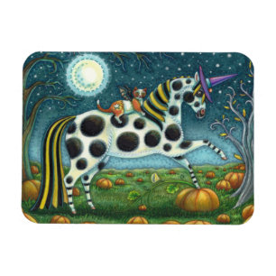 ÍMÃ HALLOWEEN SPOTTED PONY & BAT CAT WHIMSICAL HORSE