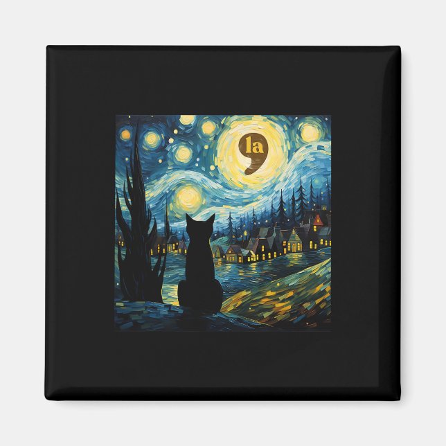Imã Halloween Starry Night Black Cat Comma La Kamala H (Frente)