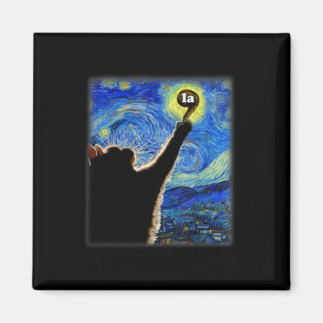 Imã Halloween Starry Night Cat Comma La Kamala Harris (Frente)