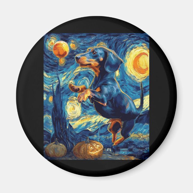 Imã Halloween Starry Night Puppy Dachshund (Frente)