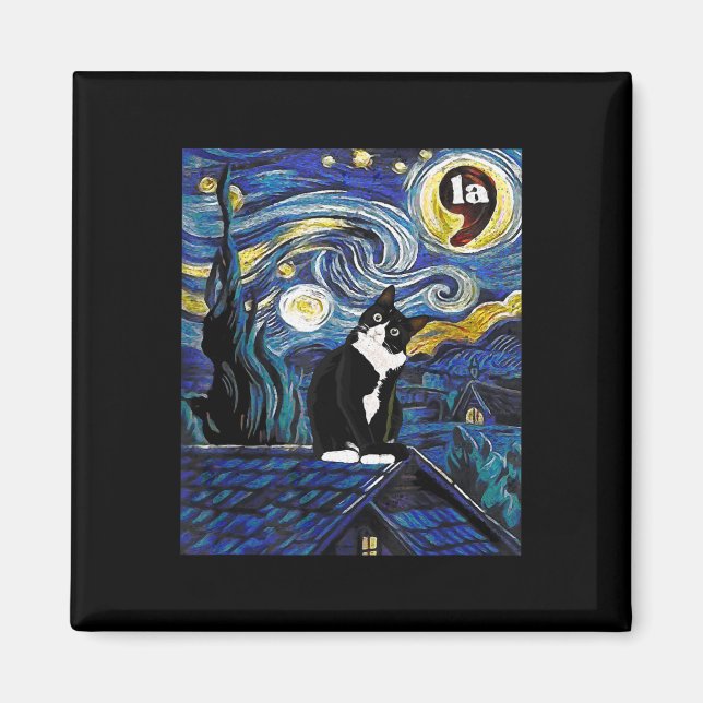 Imã Halloween Starry Night Tuxedo Cat Comma La Kamala (Frente)