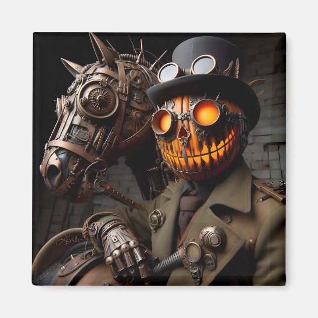 Imã Halloween Steampunk Jack-O-Lantern Horseman (Frente)