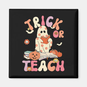 Imã Halloween Trick ou Teach Retro Floral Ghost Teache
