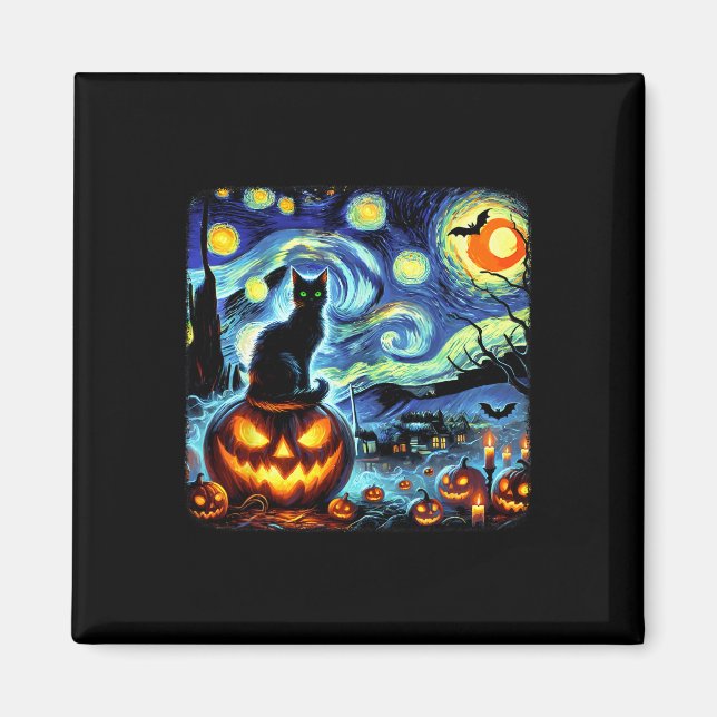 Imã Halloween Van Gogh Starry Night Black (Frente)