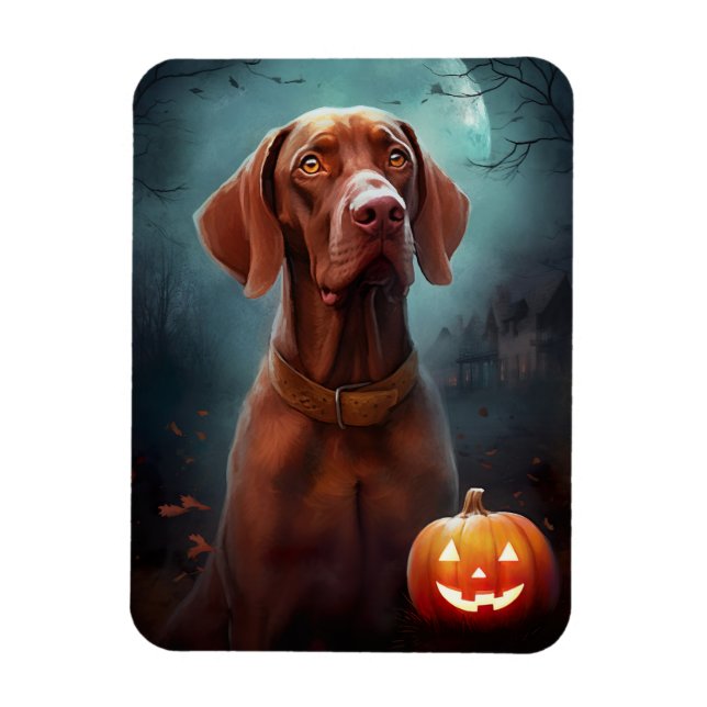 Ímã Halloween Vizsla Com Pumpkins Assustado (Vertical)