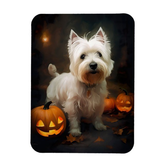 Ímã Halloween West Highland White Terrier Pumpkins (Vertical)