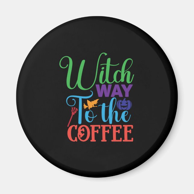 Imã Halloween Witch Caminhando Para O Café (Frente)