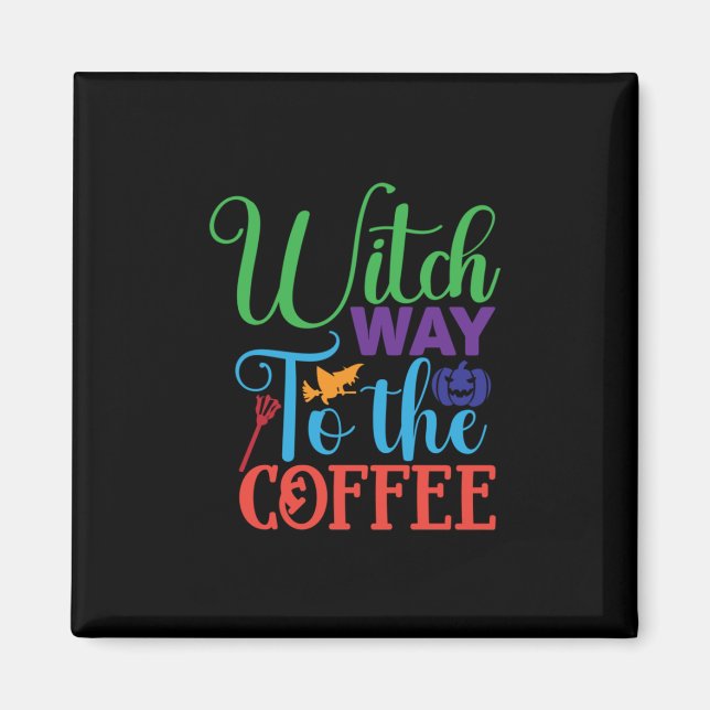 Imã Halloween Witch Caminhando Para O Café (Frente)