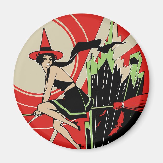 Imã Halloween Witch Flying (vintage) (Frente)