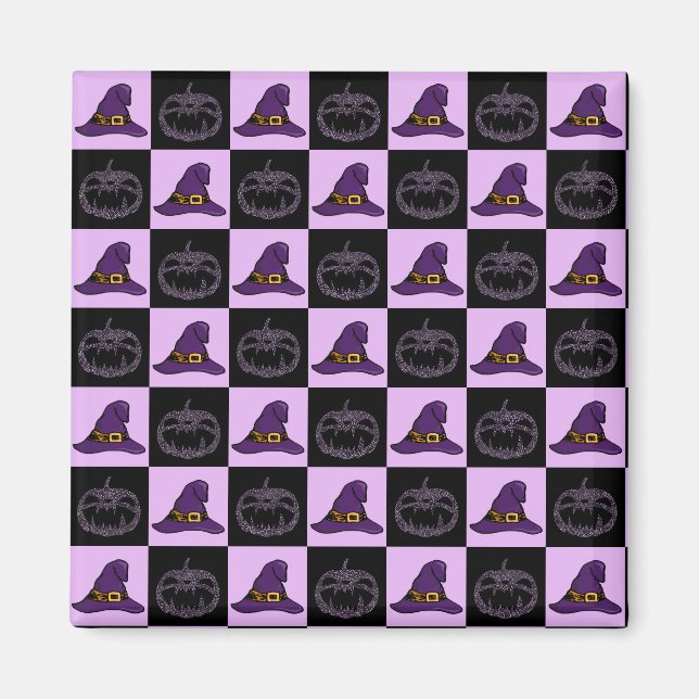 Imã Halloween Witch Hat Pumpkin Face Patterno Assustad (Frente)