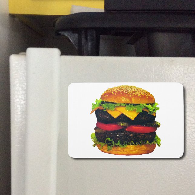 Ímã Hambúrguer duplo de Deluxe com Queijo (Double Deluxe Hamburger with Cheese Flexible Magnet)