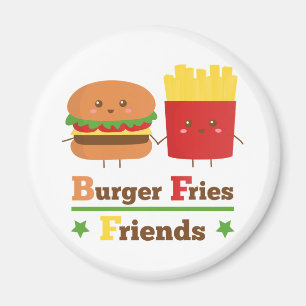 Imã Hambúrguer Kawaii Desenho Batata Frita Amigos BFF