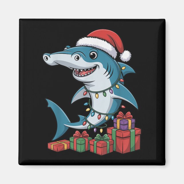 Imã Hammerhead Shark Santa Hat Marinho Engraçado de Na (Frente)