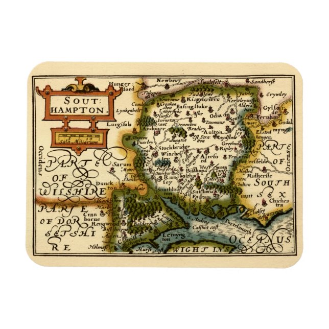 Ímã Hampshire, Southampton County England Mapa Históri (Horizontal)