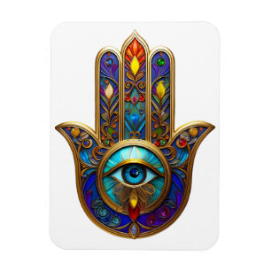 Ímã Hamsa Colorido Dourado Terceiro Olho Turquesa Safi