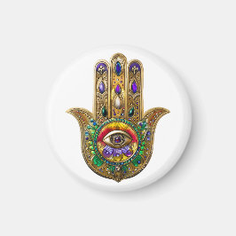 Imã Hamsa de Âmbar Rubi Olho Terceiro Pintado a Ouro