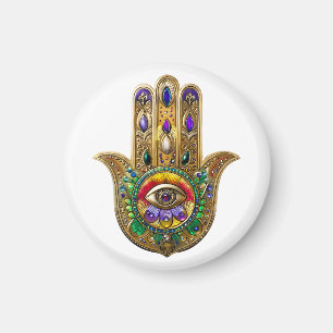 Imã Hamsa de Âmbar Rubi Olho Terceiro Pintado a Ouro