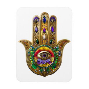Ímã Hamsa de Ouro Pintado Ametista Rubi Terceiro Olho