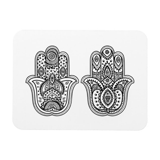 Ímã Hamsa Desenhado À Mão Com Ornamentos (Horizontal)