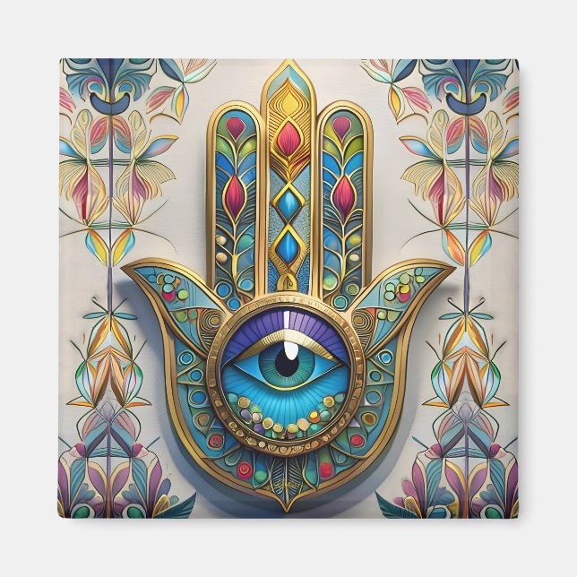 Imã Hamsa do Terceiro Olho Azul-Verde com Filigrana Co (Frente)