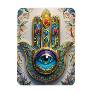 Ímã Hamsa do Terceiro Olho Azul-Verde com Filigrana Co