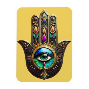 Ímã Hamsa Dourado Marrom Colorido Olho Terceiro Arco-í