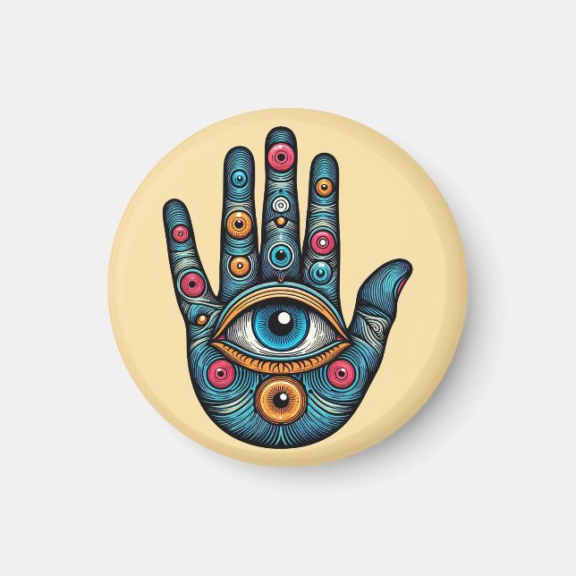 Imã Hamsa Mão com e ilustração de arte ocular (Frente)