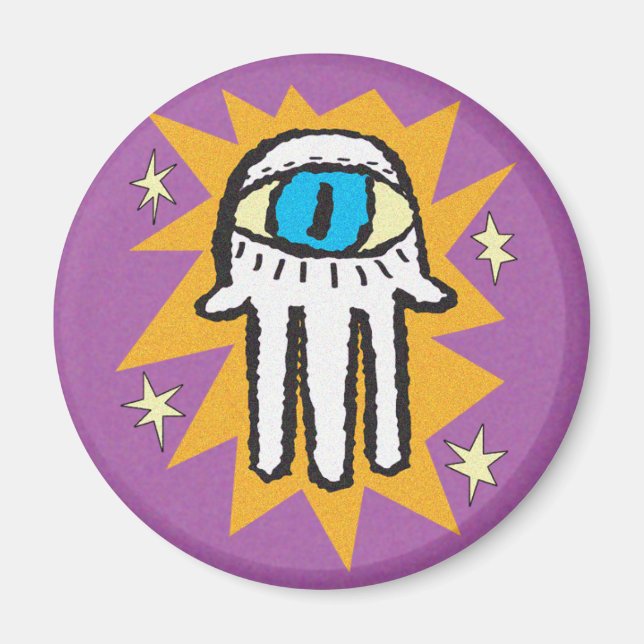 Imã Hamsa Mão de Deus Dourado e Roxo (Frente)