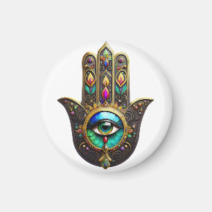 Imã Hamsa Marrom Colorido Terceiro Olho Arco-íris Dour