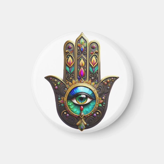 Imã Hamsa Marrom Colorido Terceiro Olho Arco-íris Dour (Frente)