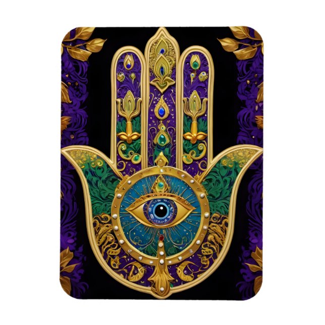 Ímã Hamsa Terceiro Olho Ouro Ornamentado (Vertical)