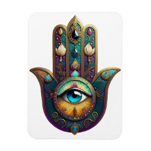 Ímã Hamsa Violeta Dourado Turquesa com Terceiro Olho T