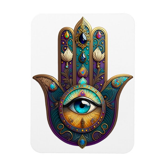Ímã Hamsa Violeta Dourado Turquesa com Terceiro Olho T (Vertical)