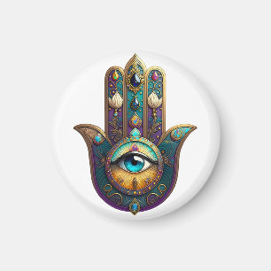 Imã Hamsa Violeta Dourado Turquesa com Terceiro Olho T