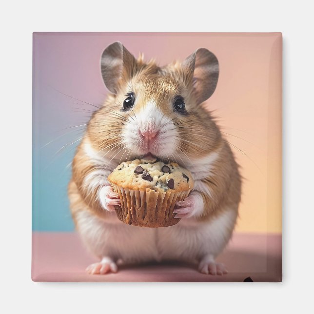 Imã Hamster Cortado com Pastel Chip Muffin Chocolate (Frente)