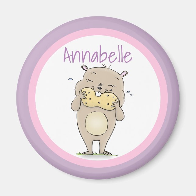 Imã Hamster feliz e bonito comendo um desenho animado  (Frente)