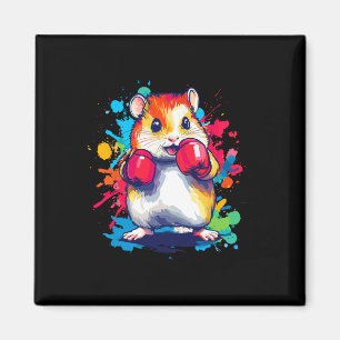 Imã Hamster Vestindo Luvas Boxando Arte Colorida