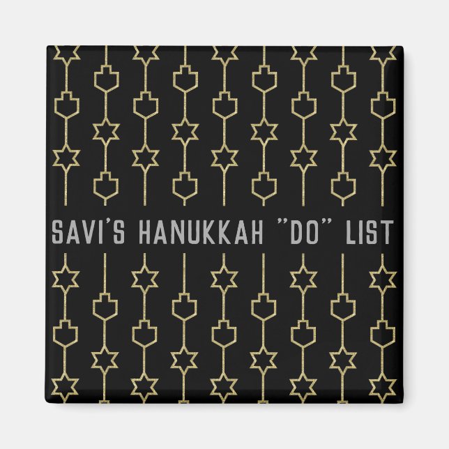 Imã Hanukkah Magnet Square DREIDELS N STARS (Frente)